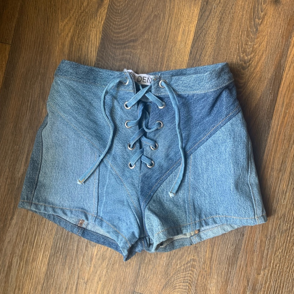 EB denim lace up shorts - Picture 1 of 7